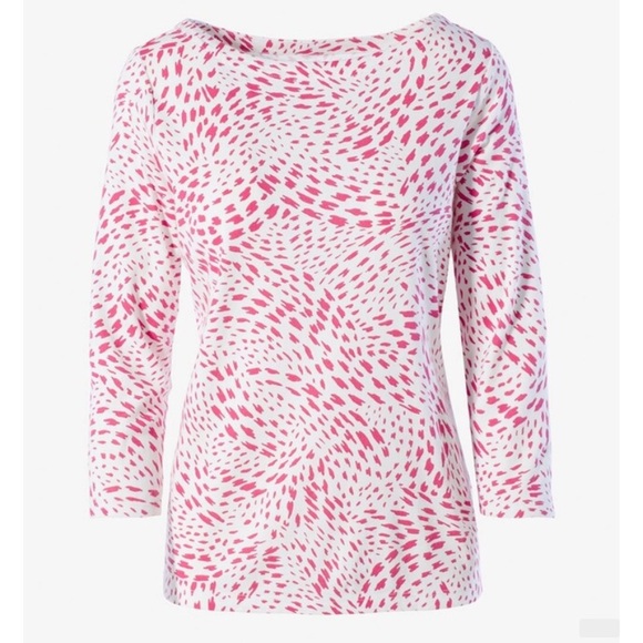 Chico’s Size 3 Eco Weave Piper Knit Top in White‎ with Pink Pattern Chicos XL - Picture 1 of 8